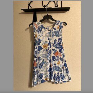 RAGA  Blue Tropical Print Sleeveless Raw Trim MiniDress - Size S